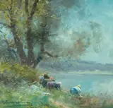 Maurice Hagemans, Les lavandières, Pastel sur papier