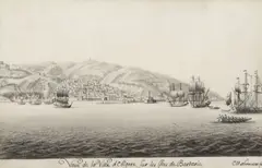 Matthieu Xhrouet, Vue de la ville d'Alger sur les côtes de Barbarie - Vue de la ville de Tanger sur les côtes de Barbarie, Pair of Chinese inks on paper