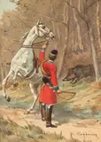Charles-Fernand de Condamy, Le cheval cambré à la chasse, Watercolour on paper