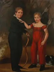 Adam Buck, Two young toxophilites with their pet dog, oil on canvas