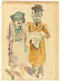 Solid citizens - American couple, New York by George Grosz, 1934, Aquarell, Rohrfeder und Feder in Tusche auf Bütten, vom Künstler mit einem oben angesetzten Papierstreifen vergrößert, sold May 2019