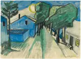 Max Pechstein, Dorfstraße im Mondlicht, 1922, Aquarell über Bleistift auf Velin