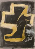 Antoni Tàpies, Personnage assis (Variations XI), 1984, Tuschpinsel, Kreide, Wachs und Gouache auf Velin, auf Leinwand aufgezogen