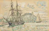 Paul Signac, Schiffe vor Paimpol (Bretagne), 1927, Aquarell und Gouache über Kreide auf Papier, auf leichten Karton aufgezogen