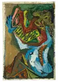 Ernst Wilhelm Nay, Blaue Sitzende mit Spiegel, 1947, Gouache auf genarbtem Papier