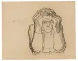 Käthe Kollwitz, Der Lesende, 1917, Kohle und Bleistift auf chamoisfarbenem Bütten