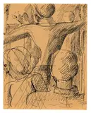 Oskar Schlemmer, Gruppenkomposition, 1935, Tuschfeder auf braunem Papier