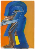 Horst Antes, Blaue Figur, 1973, Aquatec und Farbkreide auf Fabriano-Velin