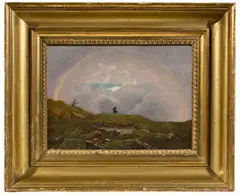 Dresden, um 1820, Stürmische Landschaft mit Mann und Regenbogen, Öl auf Leinwand