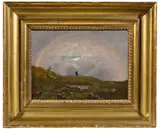 Dresden, um 1820, Stürmische Landschaft mit Mann und Regenbogen, Öl auf Leinwand