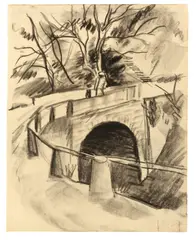 Brücke über den Bach by August Macke, 1913, Kohle auf Papier, am Oberrand auf Papier montiert, sold Nov 2014