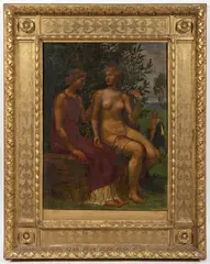 Artur Volkmann, Girls Sitting in a Landscape, Late 19th/early 20th century, oil on wood