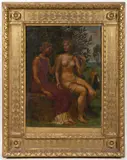 Artur Volkmann, Girls Sitting in a Landscape, Late 19th/early 20th century, oil on wood