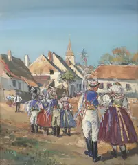 František Emler, Feast in Diváky, 1970s, oil on cardboard