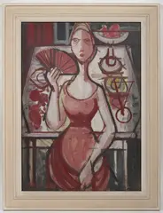 Stanislav Ježek, Girl with a Fan, 1940s, oil on cardboard