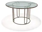 Dining table and armchairs (5) by Walter Lamb, c. 1950, Tubular bronze, glass, cotton yacht cord, sold May 2013
