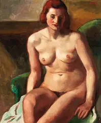 Nu Assis Dans Fauteuil Vert by Manuel Ortíz de Zárate, c. 1930, Oil on canvas, sold May 2013