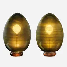 Murano, Egg table lamps, pair, c. 1970, blown glass, painted wood