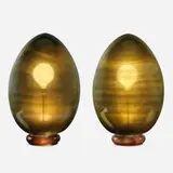 Murano, Egg table lamps, pair, c. 1970, blown glass, painted wood