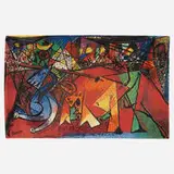 Run of the Bulls medium pile carpet by Pablo Picasso, c. 1994, machine-knotted wool, sold Oct 2021