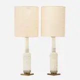 Stiffel, Table lamps, pair, c. 1960, glazed ceramic, brass, linen