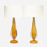 Mazzega, Table lamps, pair, c. 1960, blown glass, chrome-plated metal, paper