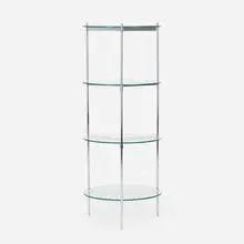 Ward Bennett, Prototype Tri-Leg étagère, c. 1965, chrome-plated metal, glass