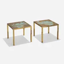 Occasional tables, pair by Harvey Probber, 1965, brass, acid-etched and patinated brass, sold Oct 2021