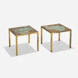 Harvey Probber, Occasional tables, pair, 1965, brass, acid-etched and patinated brass
