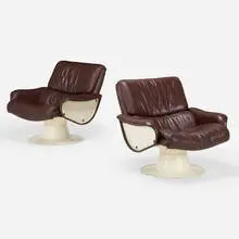 Yrjö Kukkapuro, Saturn Series easy chairs model B-175-18, pair, 1966, fiberglass, leather, steel