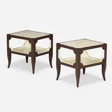 Occasional tables, pair by Tommi Parzinger, c. 1955, onyx, mahogany, sold Oct 2021
