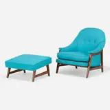 Lounge chair and ottoman, model 5701 by Edward Wormley, 1957, upholstery, walnut, sold Oct 2021