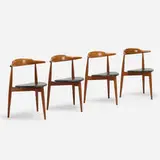 Hans J. Wegner, Heart dining chairs, set of four, 1952, teak, vinyl