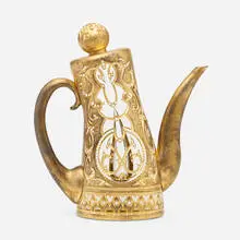 José Chardiet, Teapot form, 2011, cast and polished glass, gilt bronze