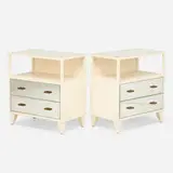 John Brown, Oralia nightstands, pair, c. 2015, pine, mirrored glass, patinated brass