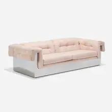 Sofa by Milo Baughman, c. 1968, suede, chrome-plated steel, sold Oct 2021
