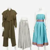 Designer Fashions, Collection of women's clothing, crushed velvet, wool knit, polyester, silk, tulle