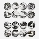 Adamo and Eva coasters, set of sixteen by Piero Fornasetti, c. 1965, transfer-printed porcelain, sold Oct 2023