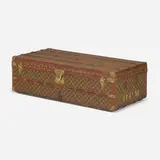 Louis Vuitton, Trunk, c. 1900, vinylized canvas, monogrammed leather, brass, wood