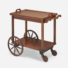 Stickley Brothers, Tea cart, c. 1915, oak and oak plywood, glass, rubber, steel
