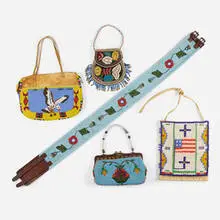 Native American, Collection of beaded accessories, leather, suede, beads, brass