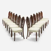 Hepplewhite, Shield-back dining chairs, set of twelve, c. 1800, walnut, upholstery