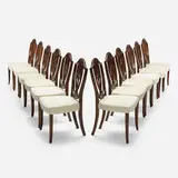 Hepplewhite, Shield-back dining chairs, set of twelve, c. 1800, walnut, upholstery