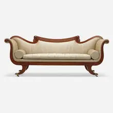 Neoclassical, Sofa, c. 1820, carved mahogany, silk upholstery, brass