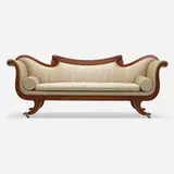Neoclassical, Sofa, c. 1820, carved mahogany, silk upholstery, brass