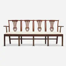 Federal, Four-seat bench, c. 1820, walnut, upholstery