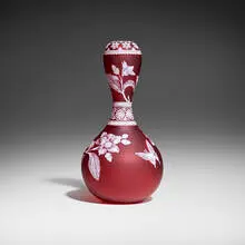 Thomas Webb & attribution Sons, Double gourd vase with dogwood blossoms and butterfly