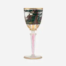 attribution Moser, Goblet with boar hunt scene, c. 1885, cut, polished, enameled and gilt glass