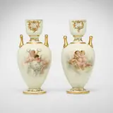 Victorian, Two-handled vases with playful putti, pair