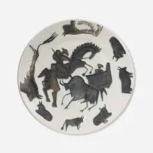 Pablo Picasso, Corrida, 1953, white earthenware with oxidized paraffin decoration and enamel